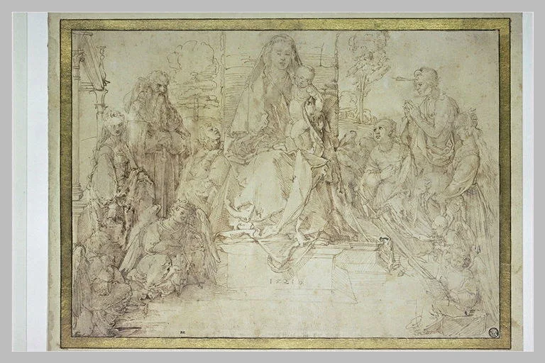 Vierge à l'Enfant en majesté, au milieu de saints et d'anges