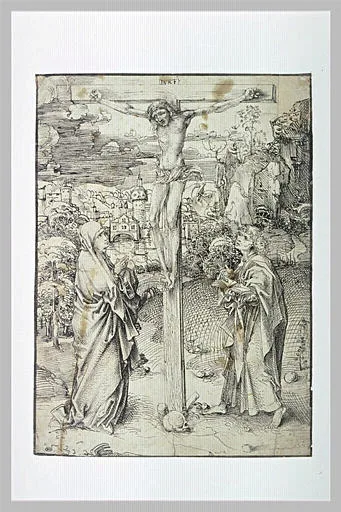 Le Christ sur la Croix, entre la Vierge et saint Jean