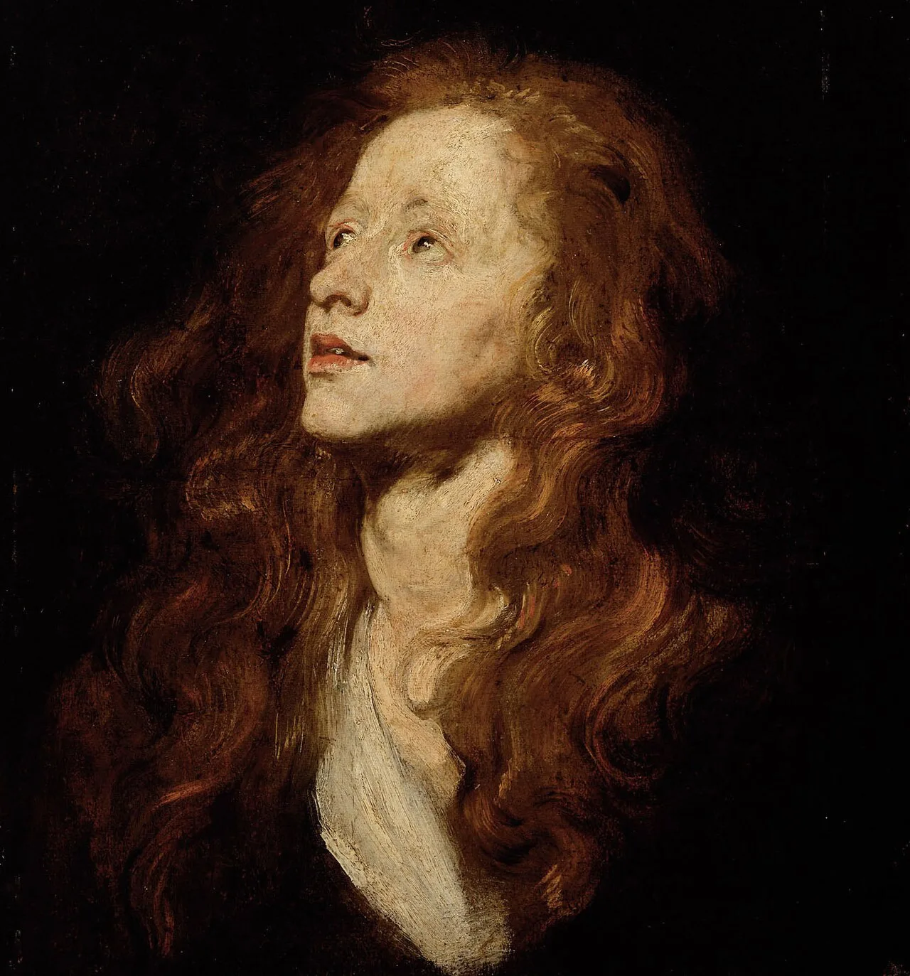 Head study of a woman looking up