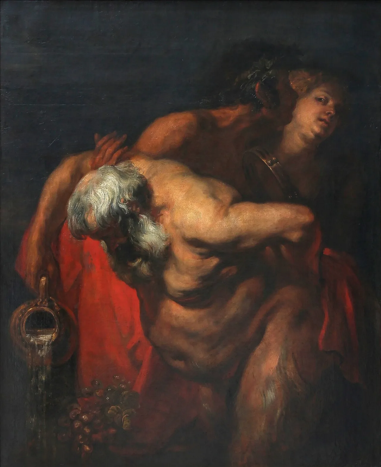 Drunken Silenus, supported by two bacchantes