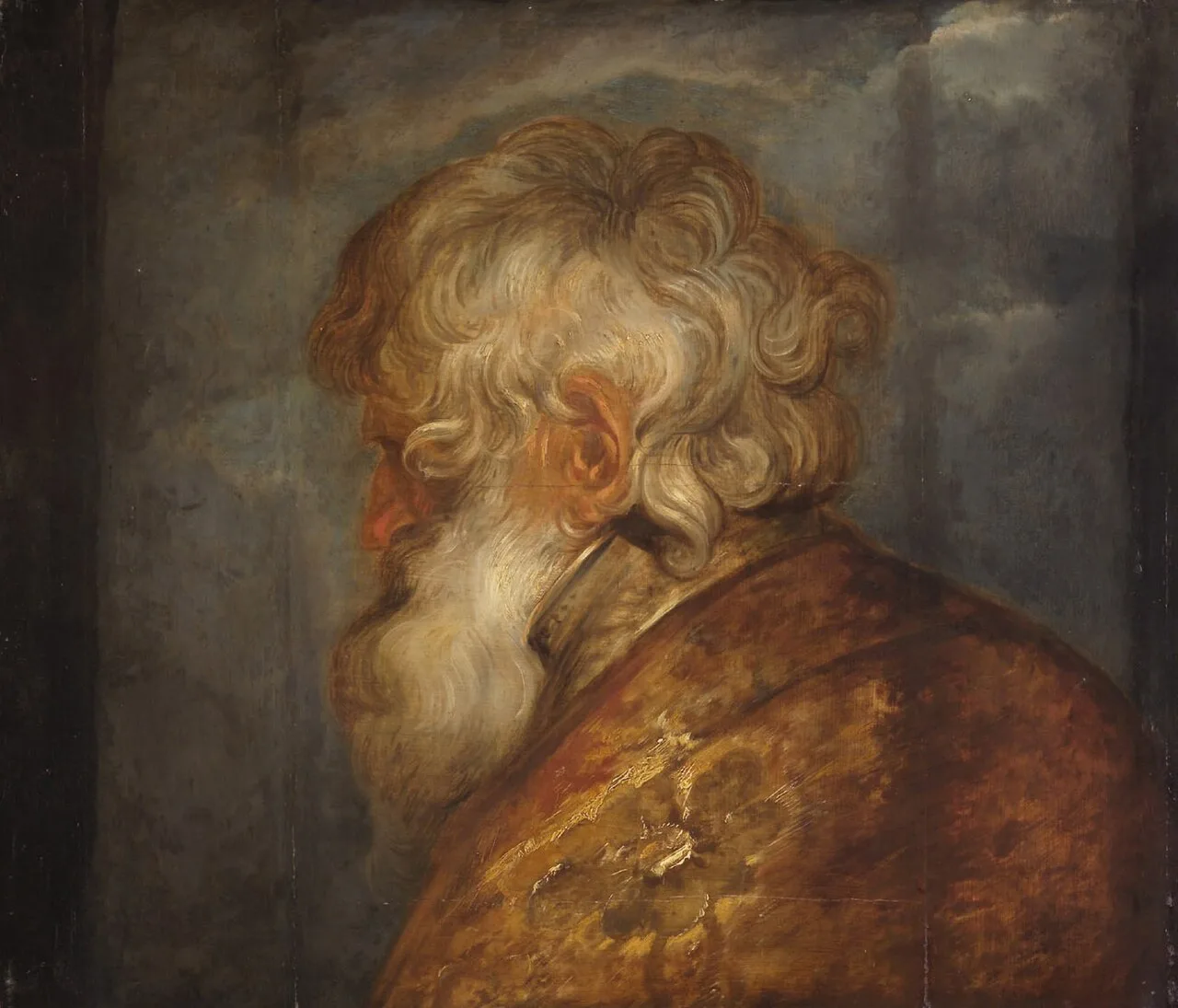 Study head of an old man, hunched over to the left