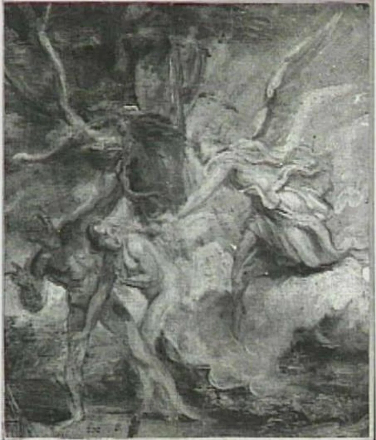 An angel chases Adam and Eve out of paradise with a sword (Genesis 3:23-24)