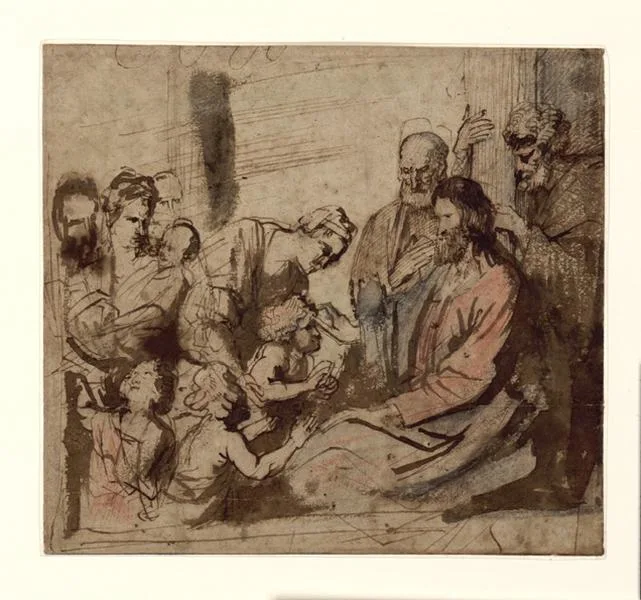 Laissez venir à moi les petits enfants (recto); Etudes de figures (verso)