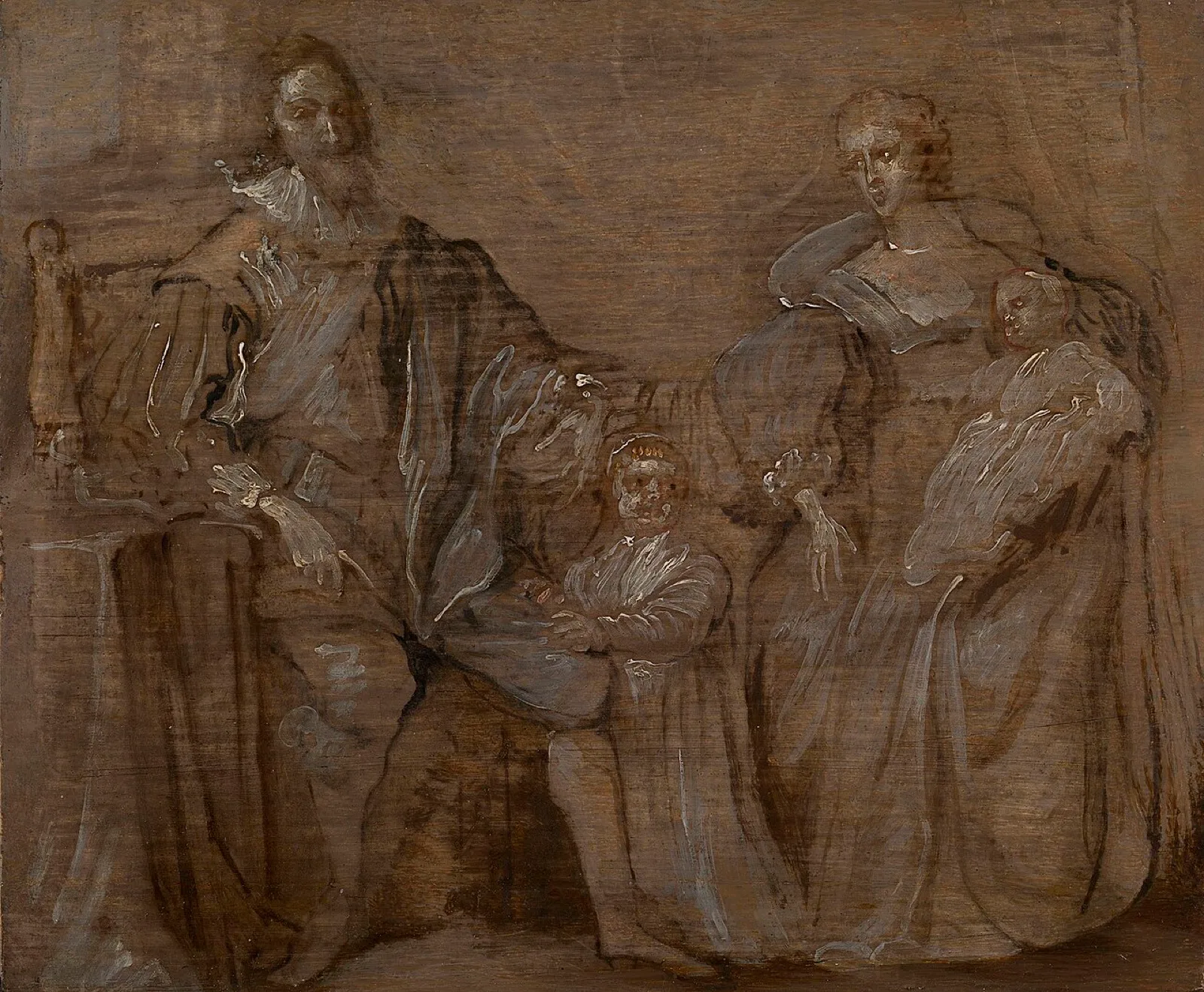 Sketch of Charles I and Queen Henrietta Maria with their two eldest children, Prince Charles and Princess Mary