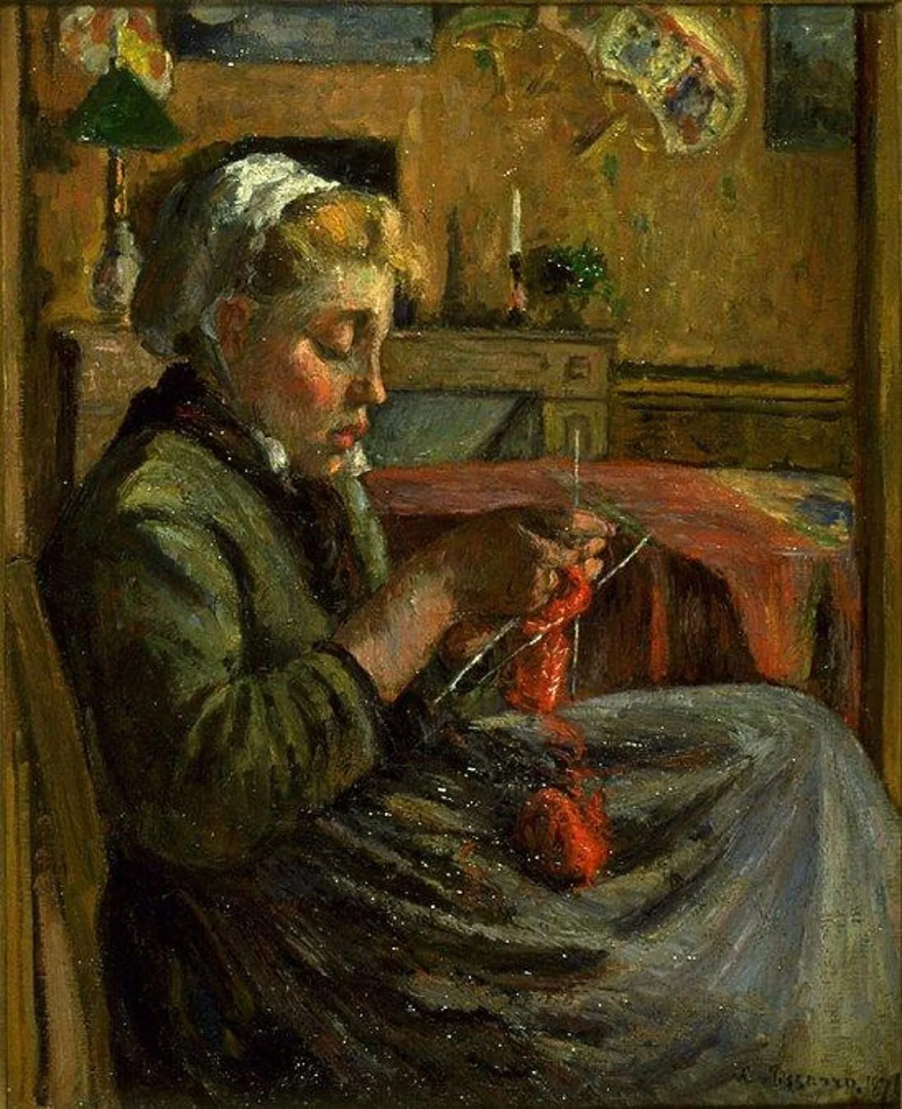 Jeune fille tricotant