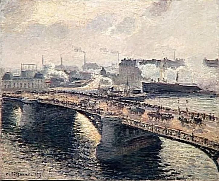 Le pont Boïeldieu à Rouen; Soleil couchant, temps brumeux
