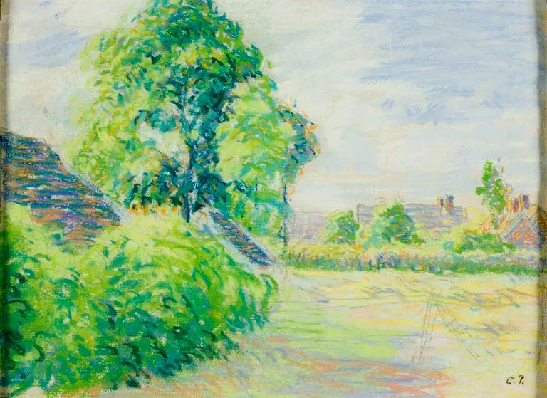 Paysage avec groupe d'arbres à gauche