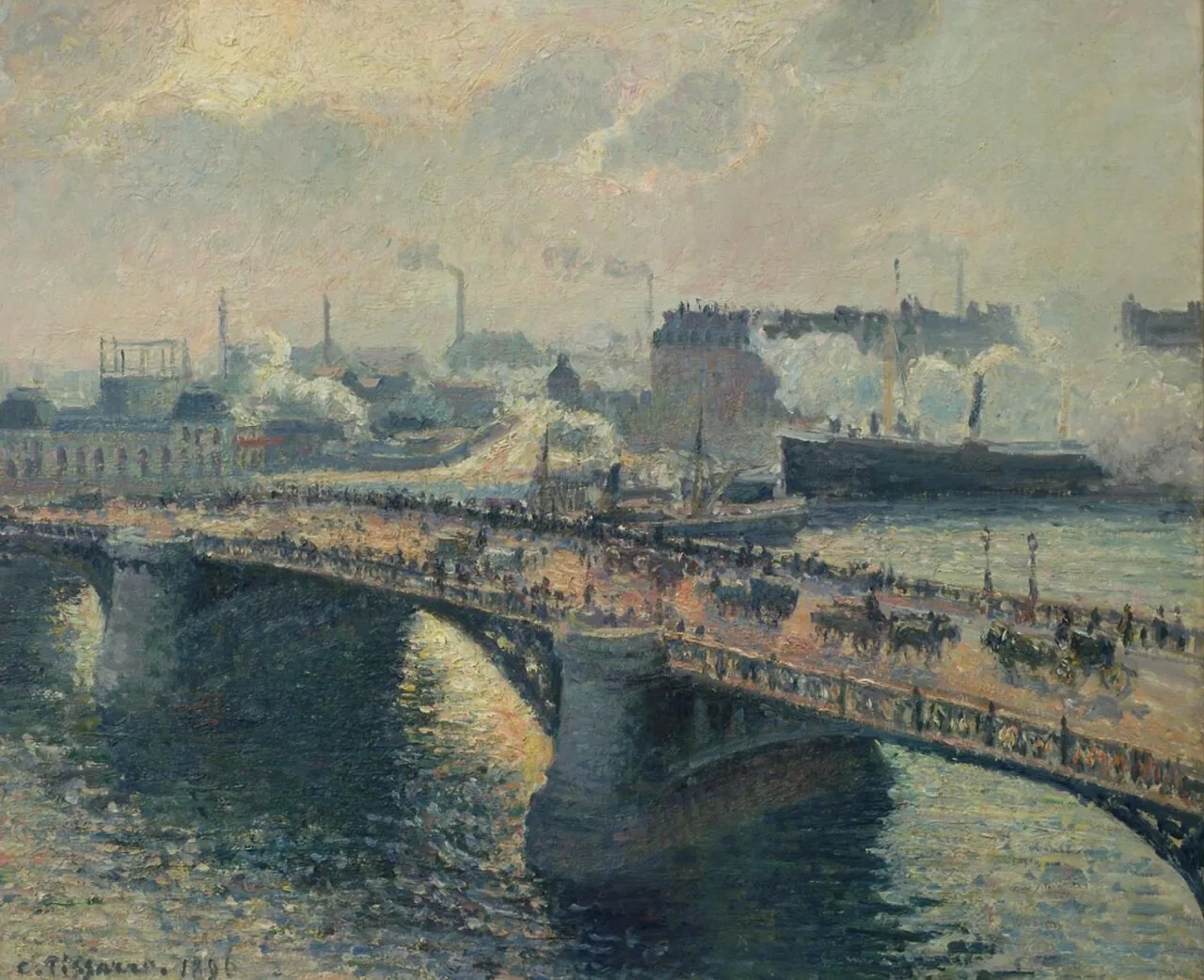 Pont Boieldieu, Rouen, Sunset, Smoke