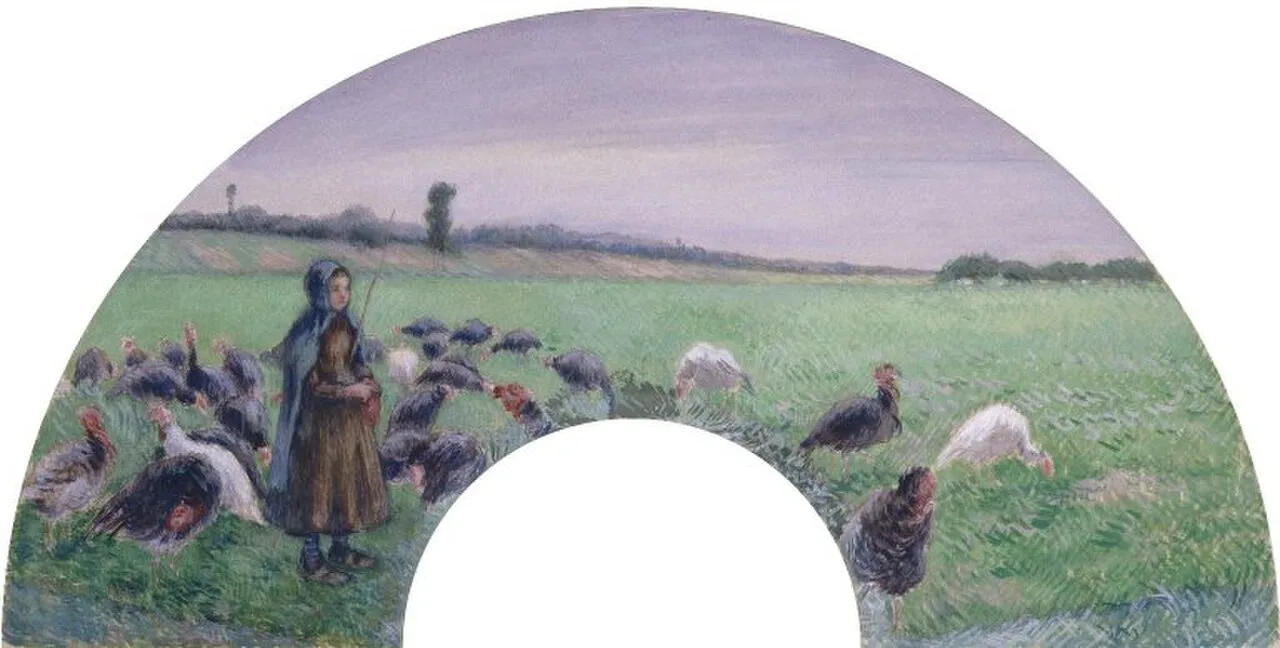 Girl in Field with Turkeys