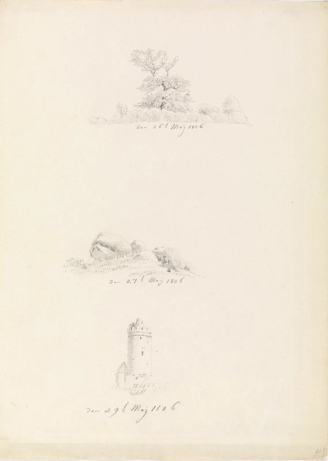 Baum, Hünengrab und Turm