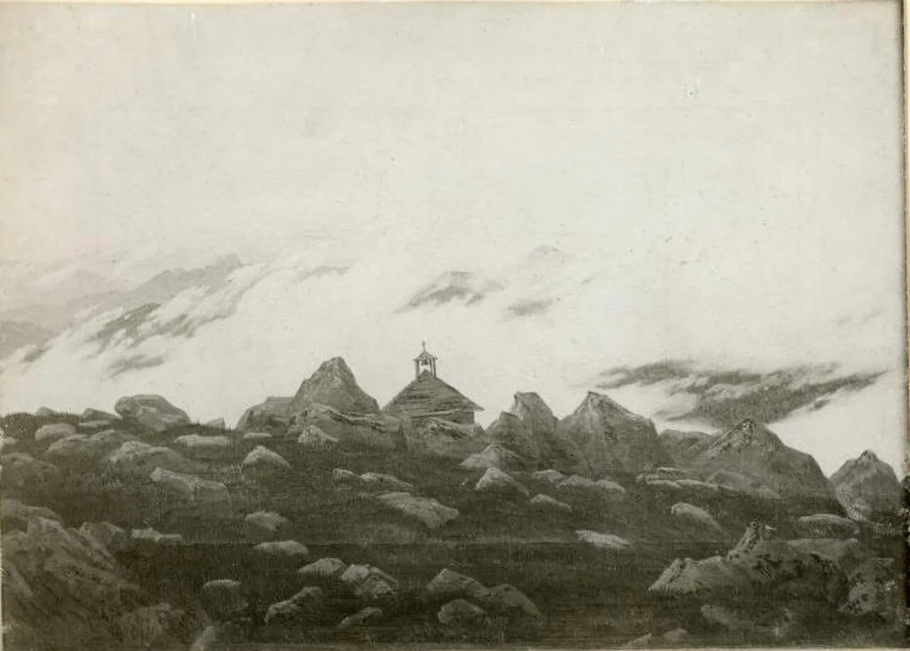 Mountain chapel in the mist