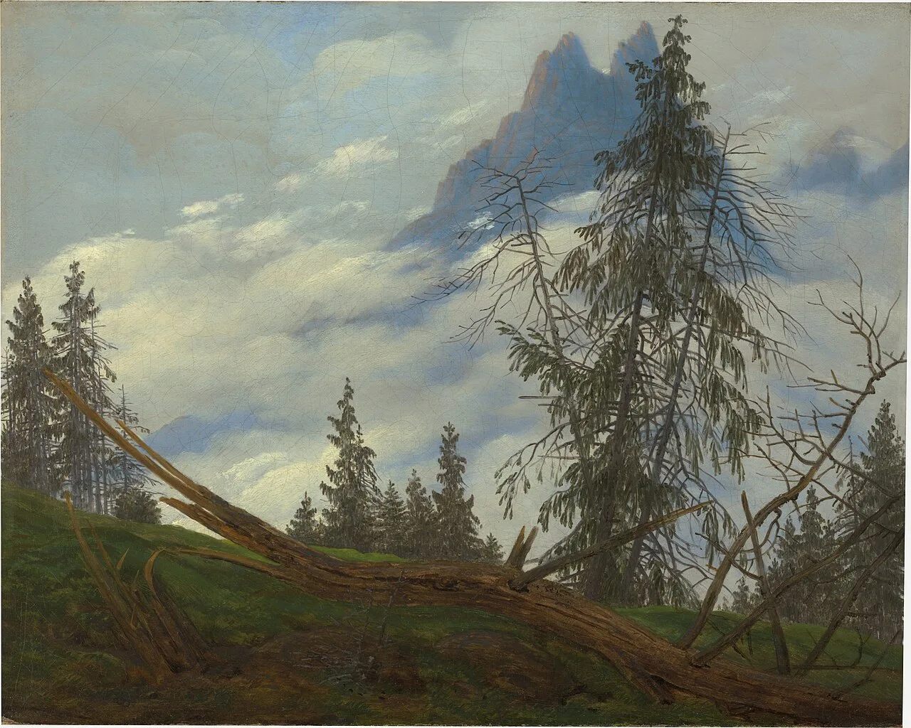 Mountain Peak with Drifting Clouds