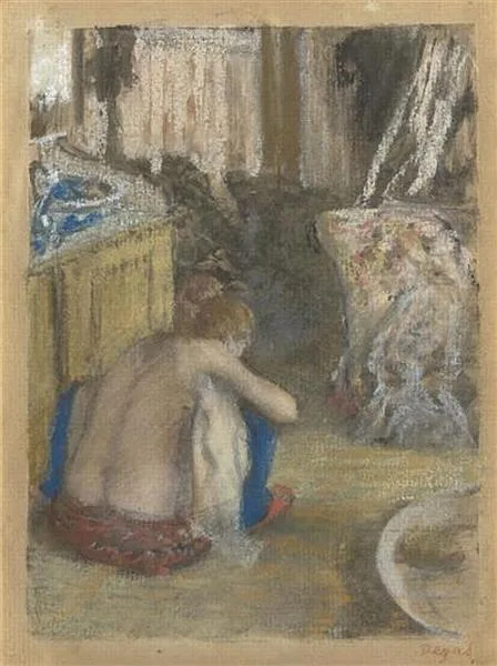 Femme nue accroupie de dos