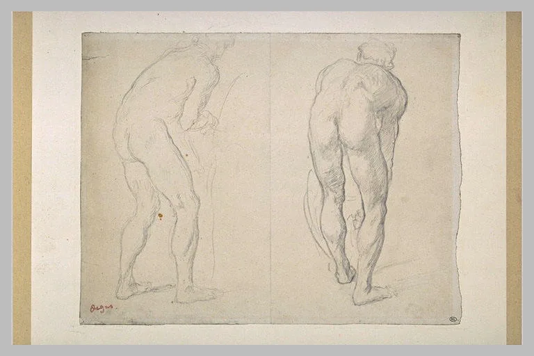 Deux hommes nus, de dos, penchés en avant