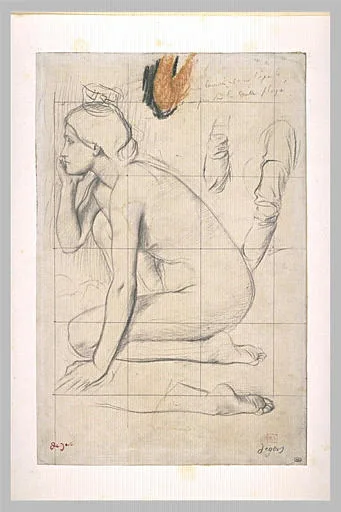 Femme accroupie, et études de manches
