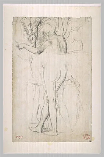 Femme nue tenant les brides d'un cheval