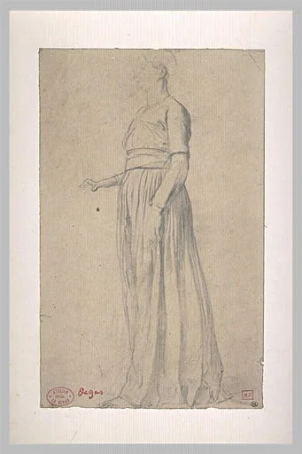 Femme vêtue d'une longue robe, debout, de profil à gauche (No. 1)