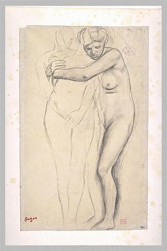 Femme nue, enlaçant une figure à sa droite