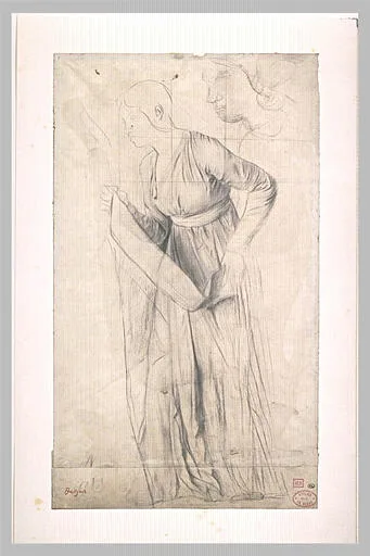 Etude de femme portant une banderole