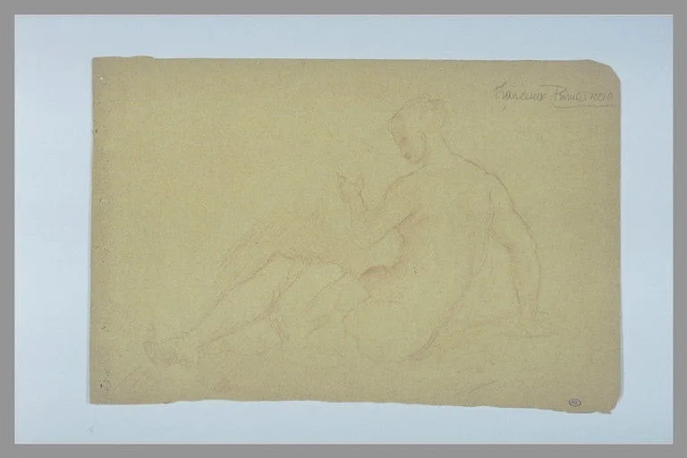 Femme nue, assise à terre, une draperie sur les jambes: une naïade
