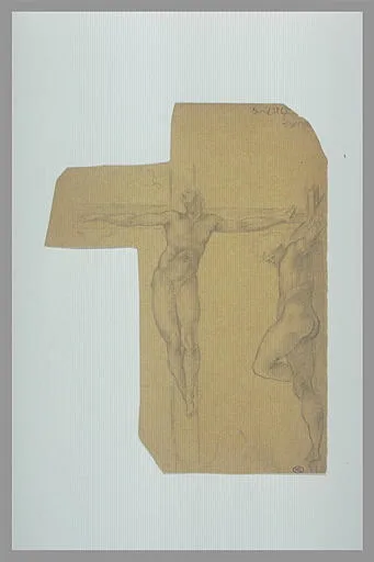Crucifié, vu de face; crucifié, vu de profil