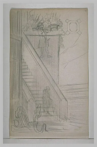 Etudes d'un escalier, de figures et plan