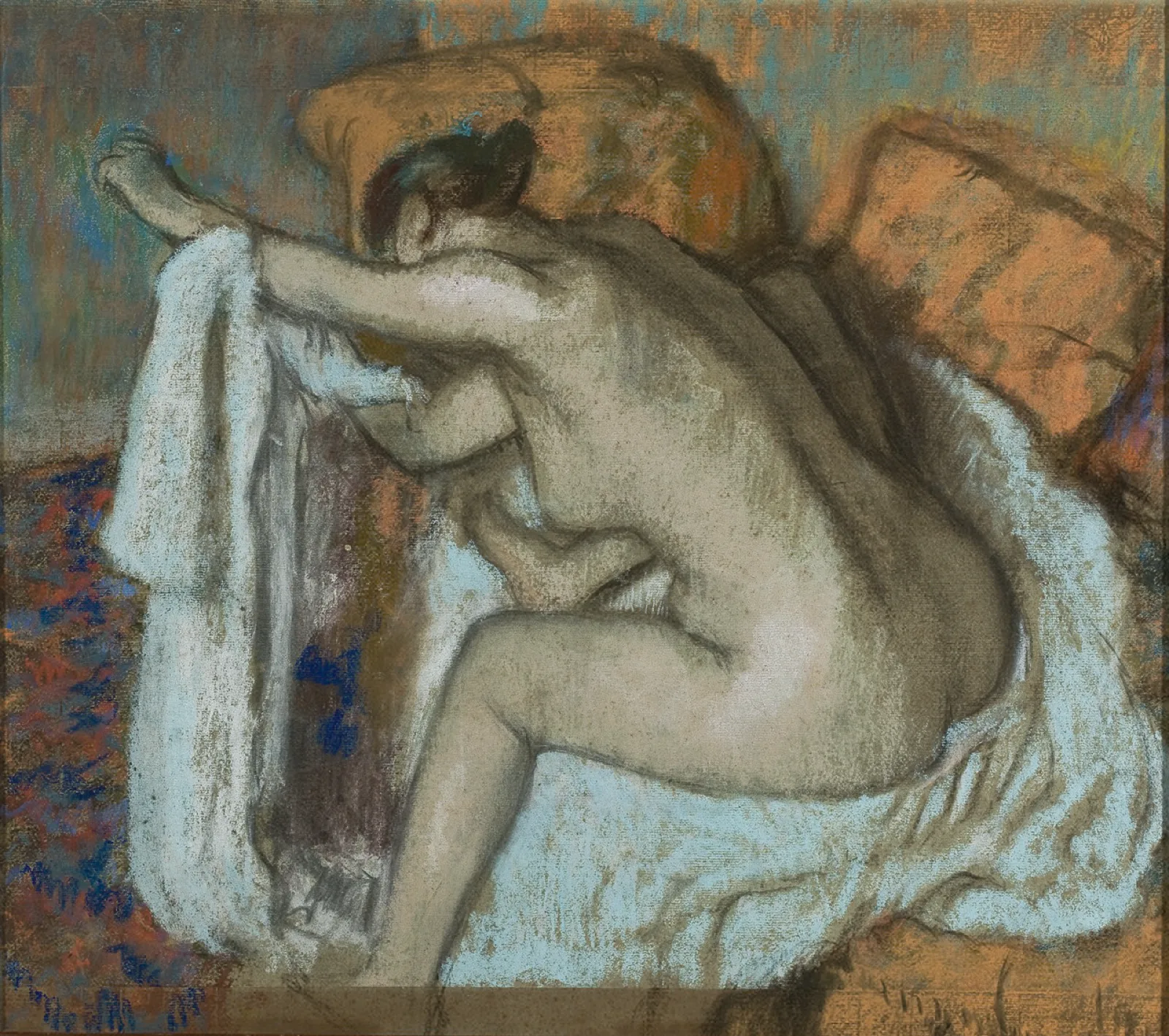 Woman drying her left arm