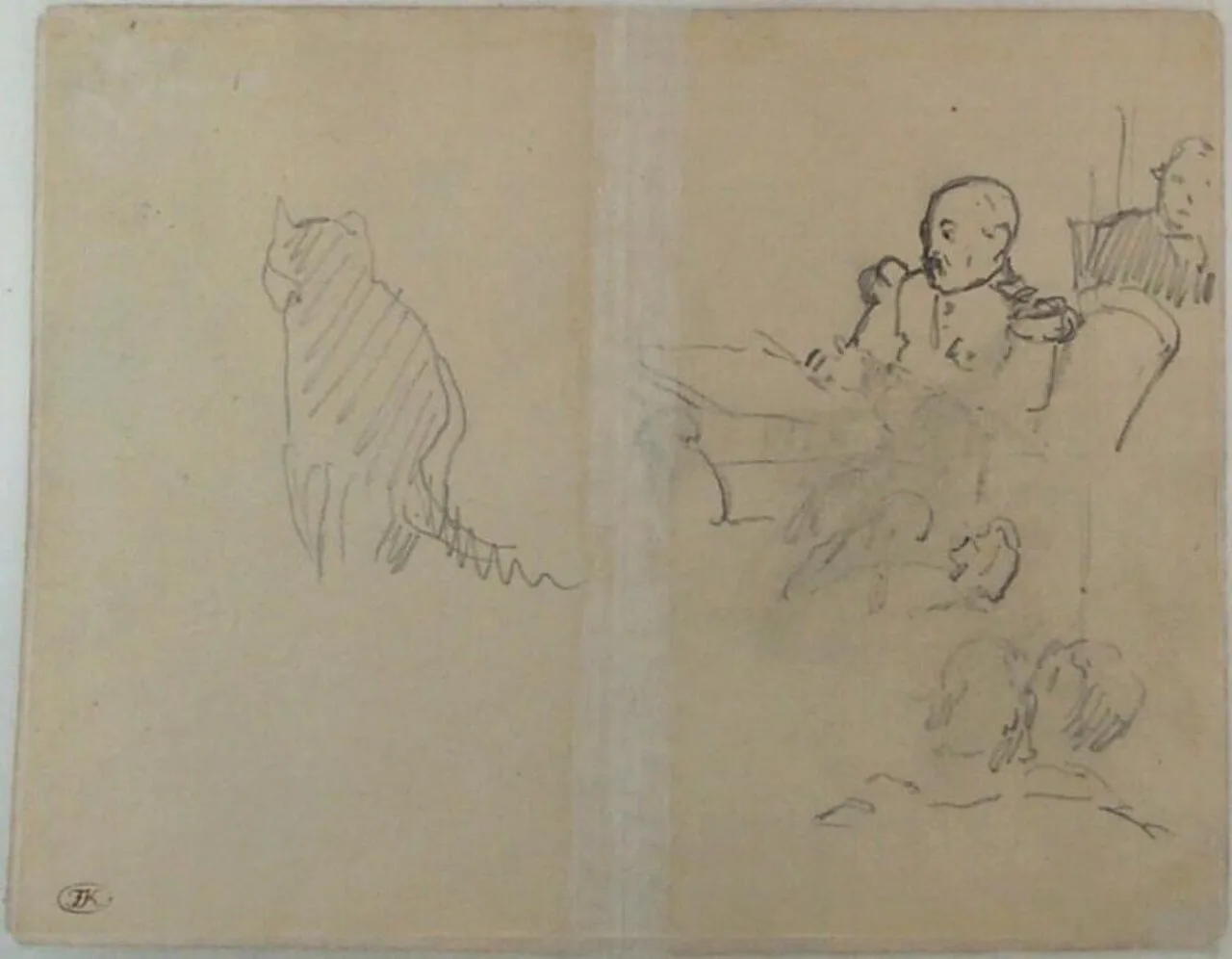 Detailstudie van Bazaine, schets van een kat
