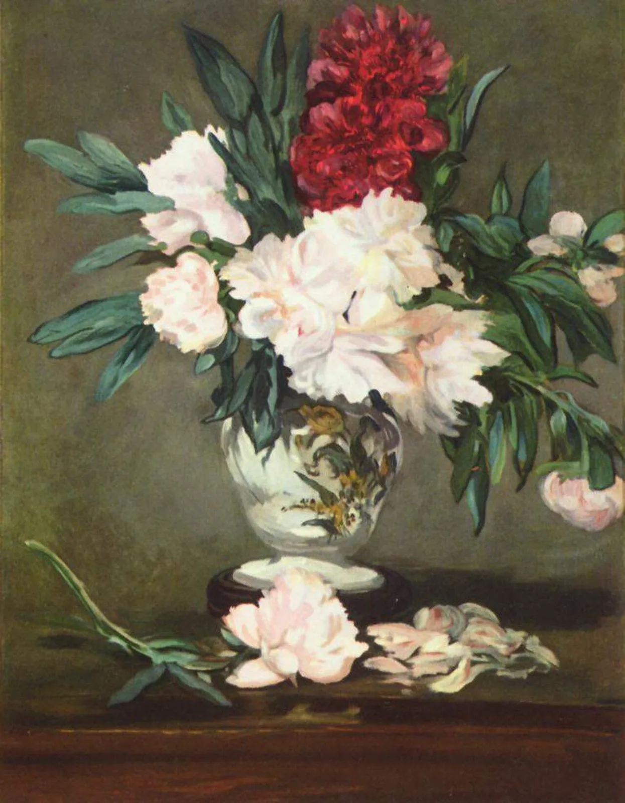 Vase de pivoines sur piédouche