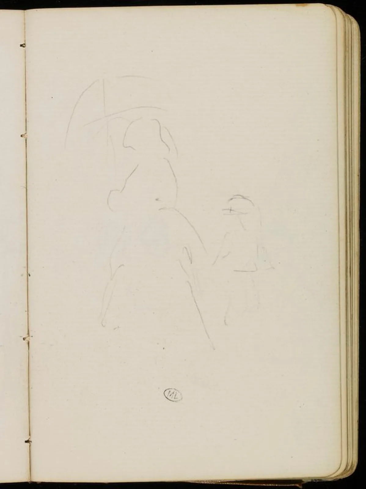 Croquis de femme avec une ombrelle et un enfant