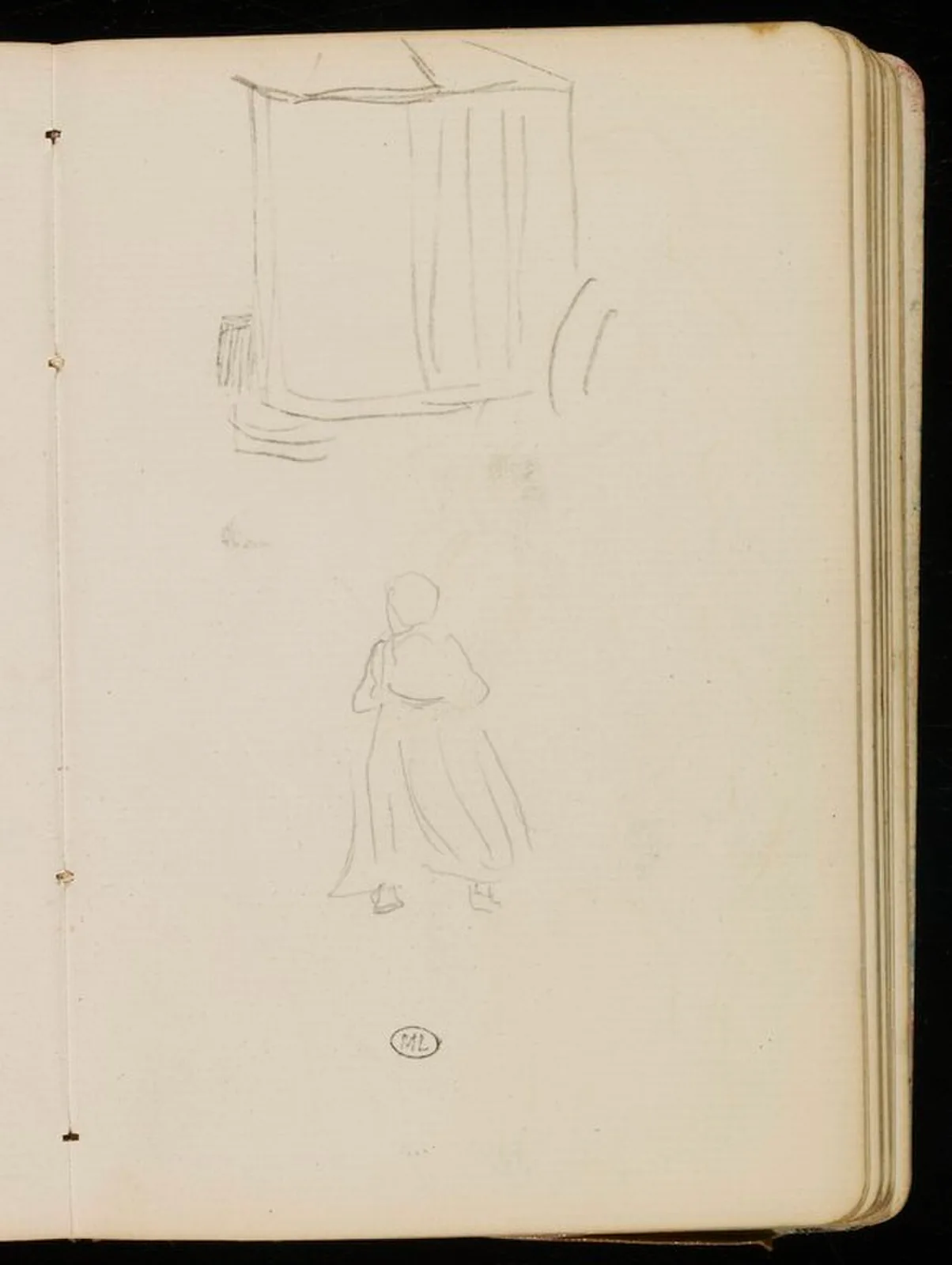 Croquis de roulotte, de plage, et d'une femme