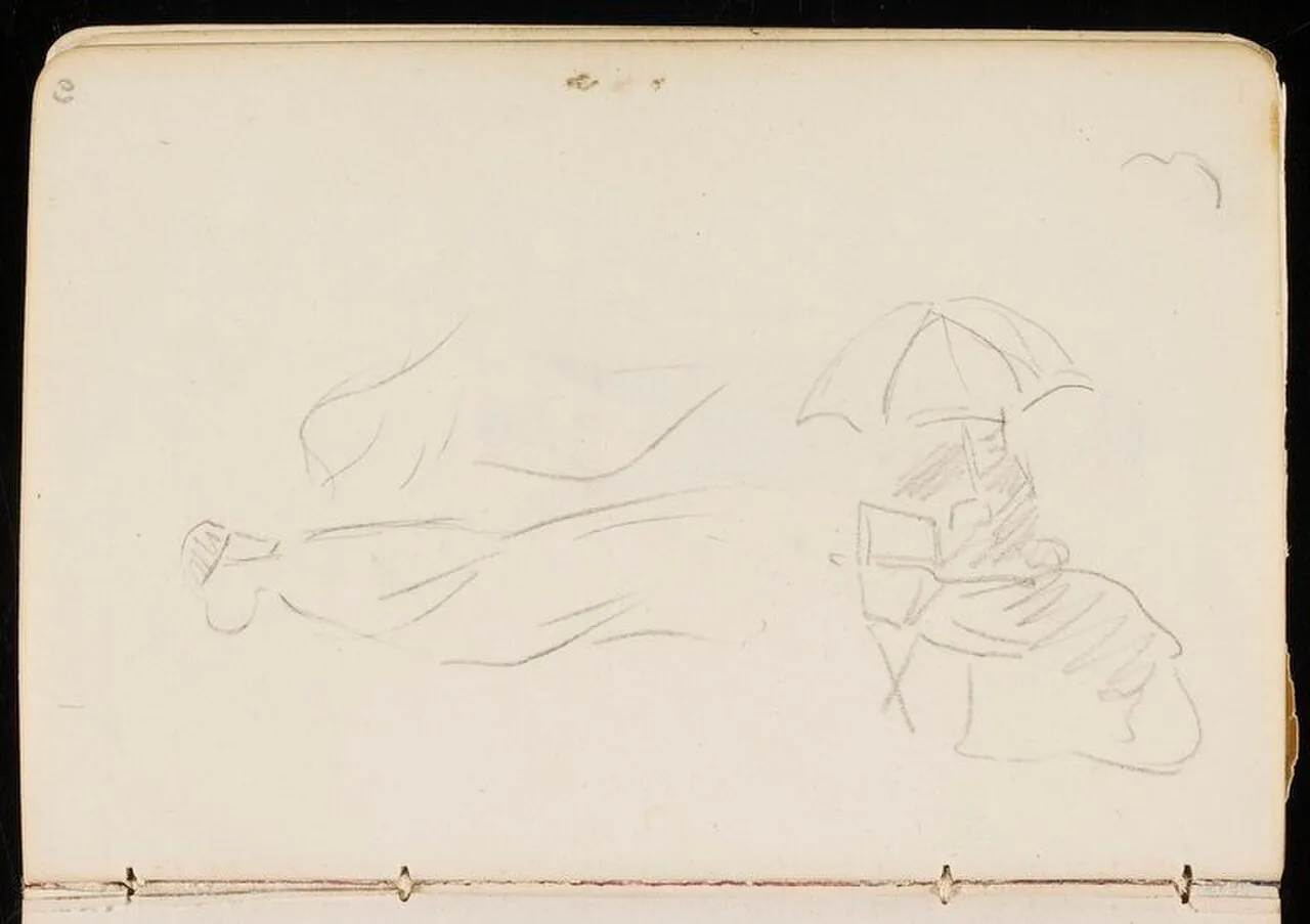 Croquis de femme sous une ombrelle et silhouettes