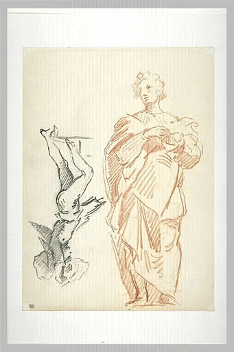 Deux personnages debout, en pied, dont l'un drapé