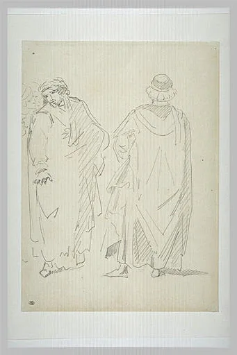 Deux personnages debout drapés, se faisant face