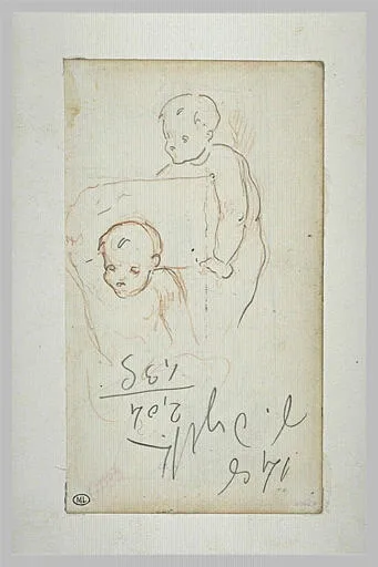 Deux enfant nus tenant un cartouche
