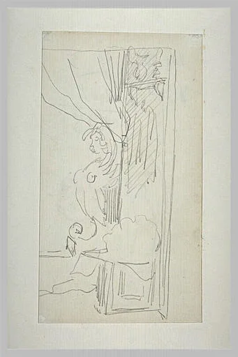 Coin de fenêtre, pilier avec chimère, rideau