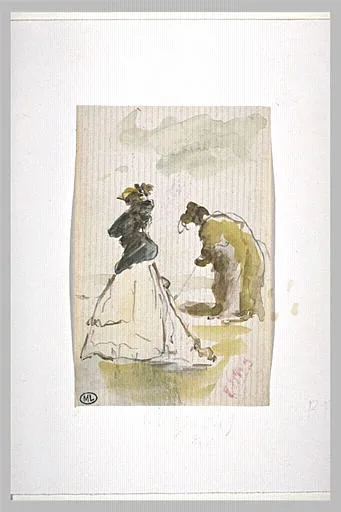 Deux personnages en plein air, jouant au croquet