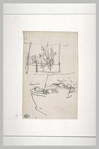 Croquis d'un gouvernail et d'un bateau