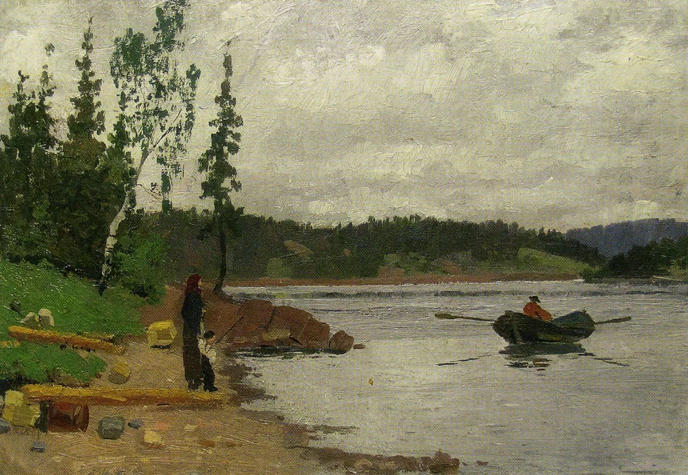 Man Rowing towards Land
