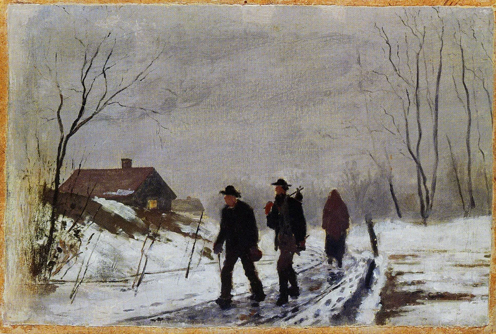 People on the Road in Wet Snow