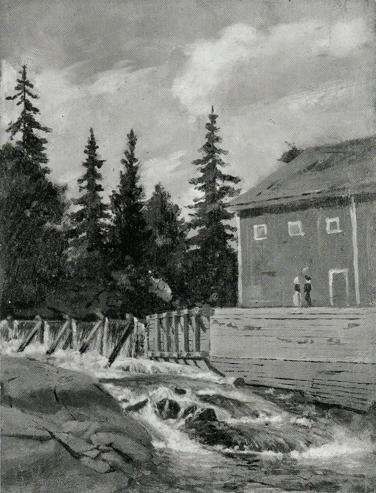 Landscape with Waterfall and House
