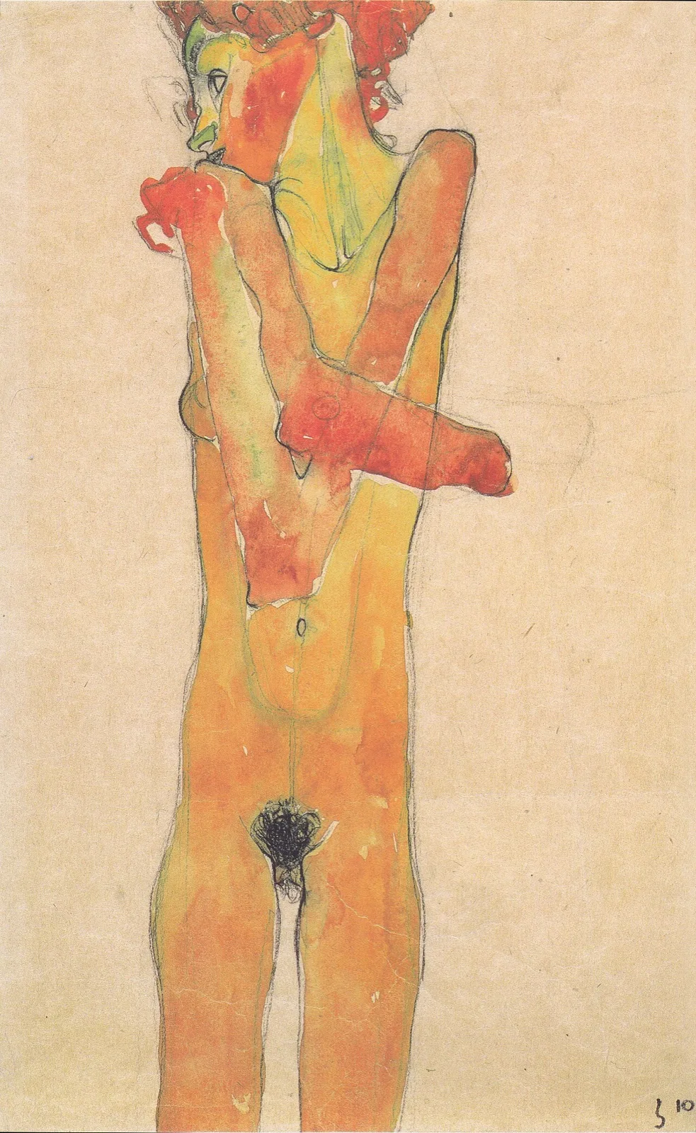 Standing female nude with crossed arms