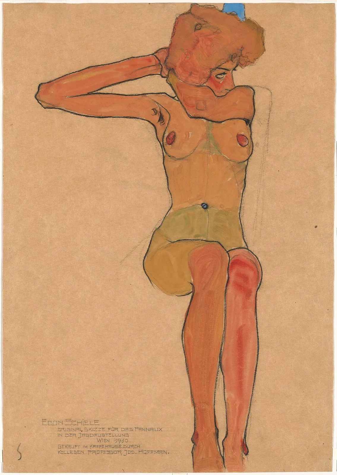 Seated female nude with spreaded right arm