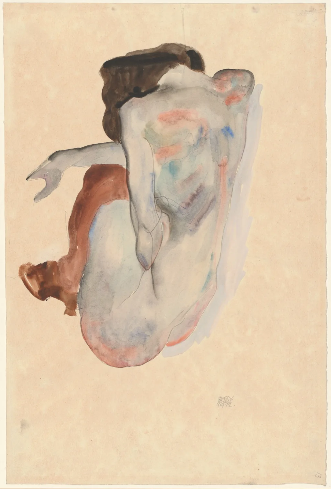 Crouching Nude in Shoes and Black Stockings, Back View