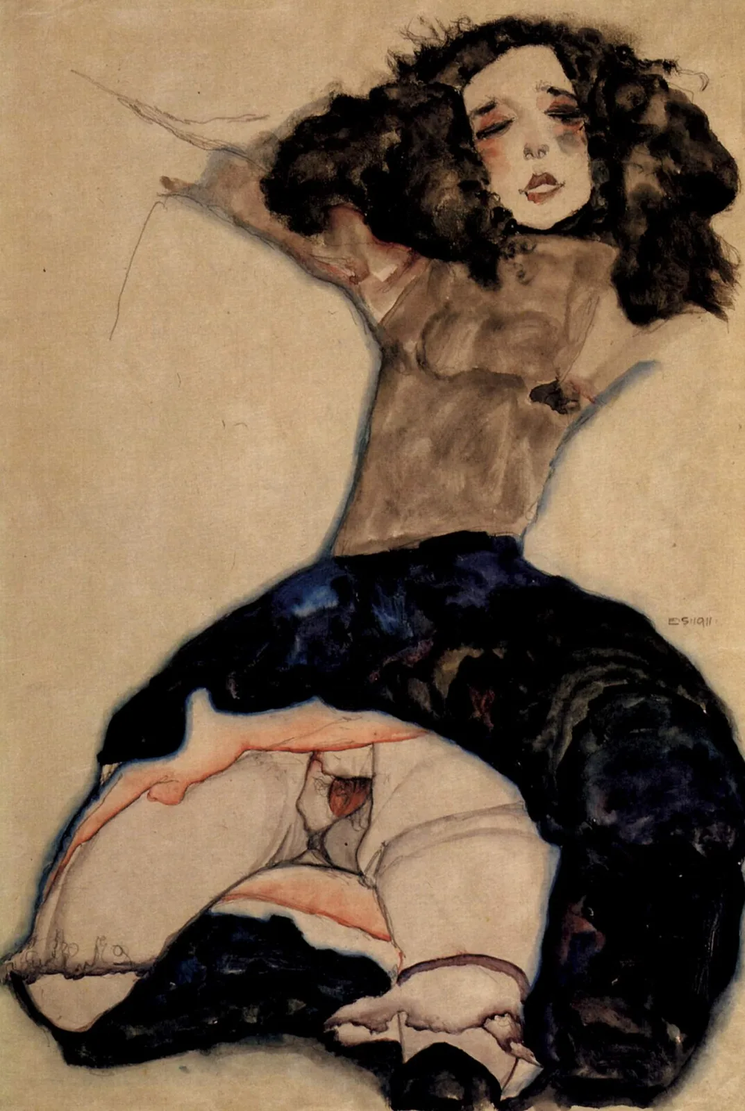 Black-haired Girl with raised Skirt