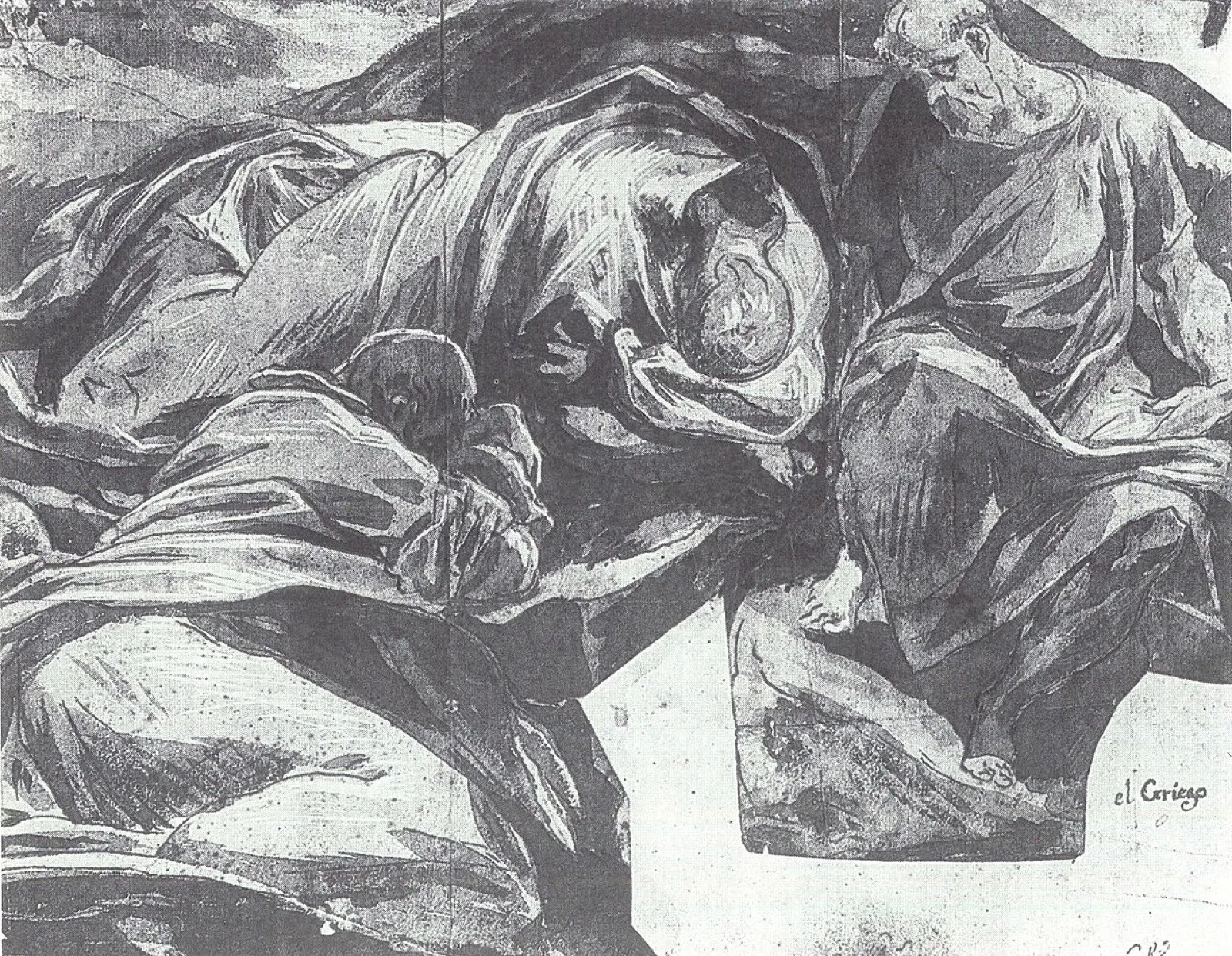 Dibujo de La oración en el Huerto (El Greco)