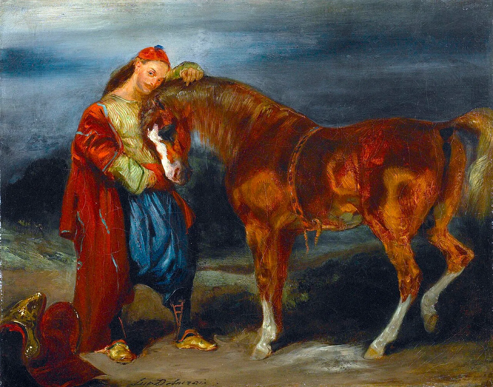 Jeune Turc caressant son cheval