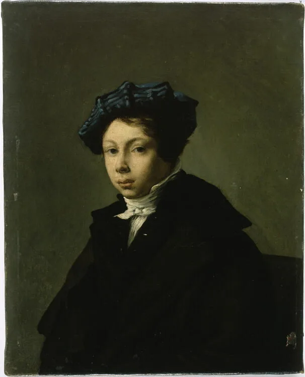 Portrait de jeune homme coiffé d'un béret bleu
