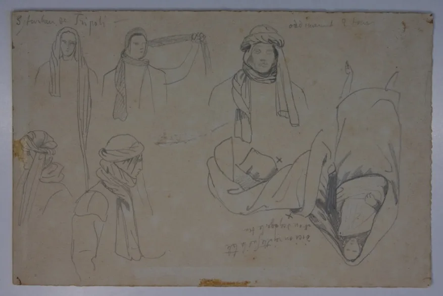Esquisses explicatives sur la façon de mettre un turban et une robe à Tripoli. (titre factice)