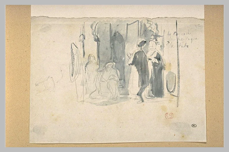 Arabes conversant à la porte d'une maison